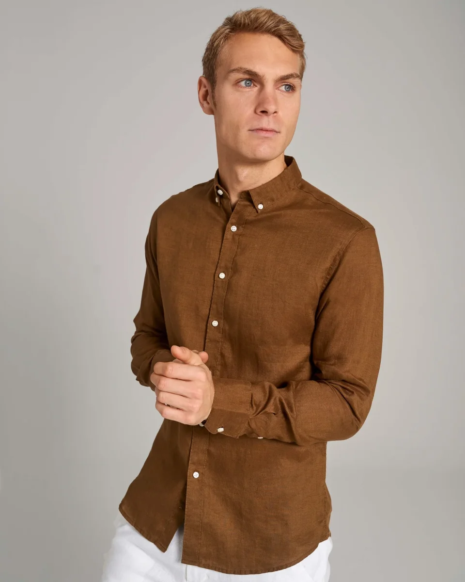 BS Sainz Casual Slim Fit Skjorta - Ockra - Bild 5