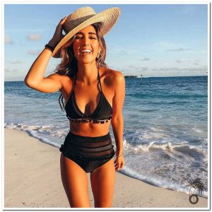 Bikini med hög midja och tofsar
